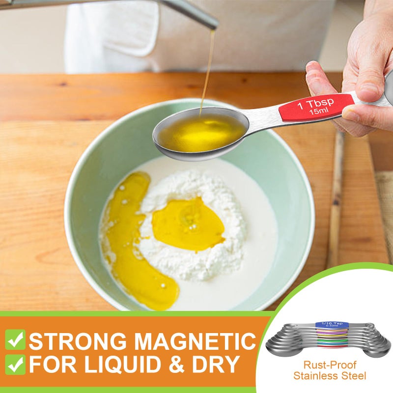 Wildone 14 Piece Stainless Steel measuring spoons Set, Including 8 Double Sided Magnetic, 1 Leveler and 5 Mini, for Dry and Liquid Ingredients, Fits in Spice Jar - Image 3